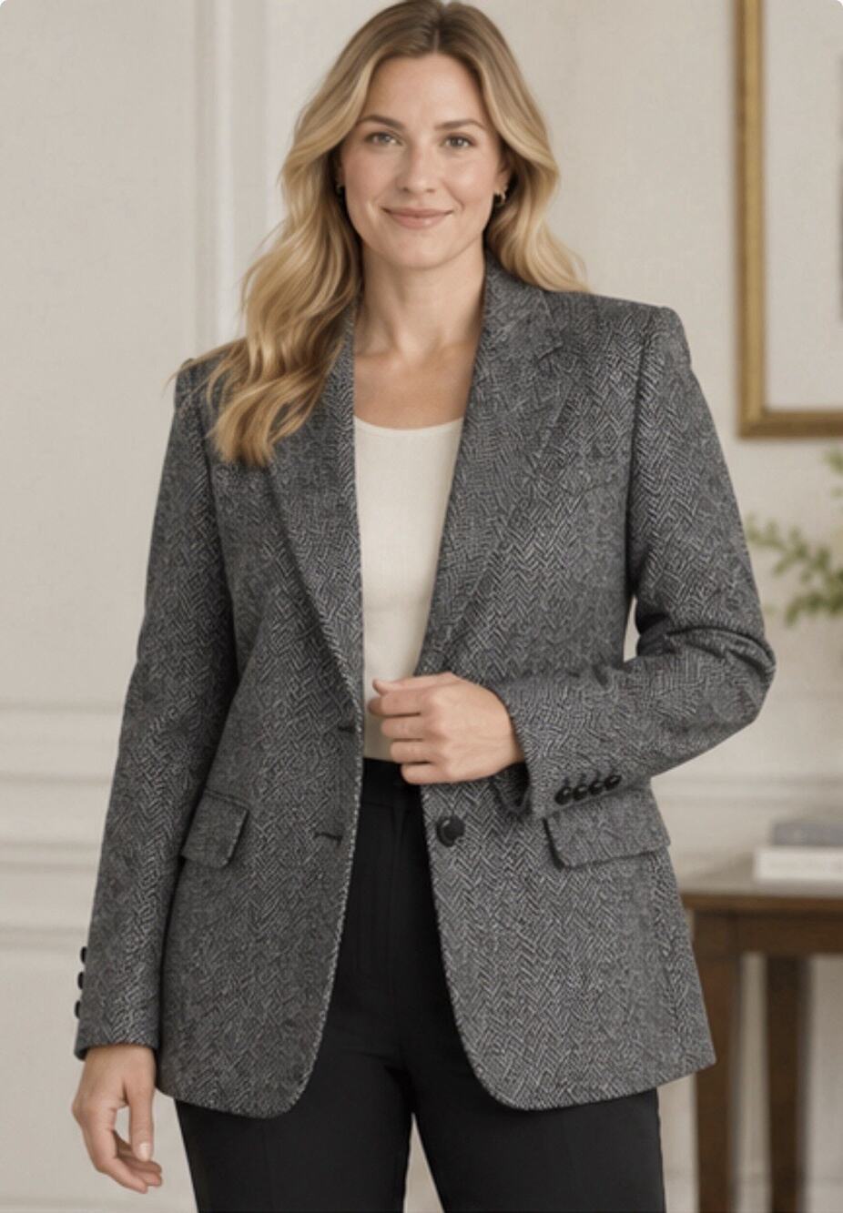 Lauren Ralph Lauren Blazer Womens 6 Gray Herringbone Two Button Lined Jacket